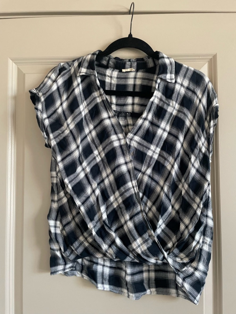 Hollister Black and White Plaid Wrap-Front Blouse